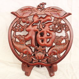 實木雕刻桌上擺件工藝品圓形福字香樟木中式裝飾品