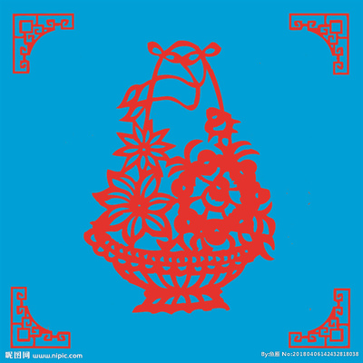 花籃剪紙設計圖__傳統文化_文化藝術_設計圖庫